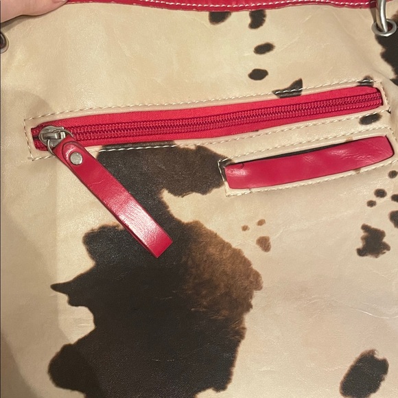 Studded Cross Design Red and Tan Women's Bag - Picture 8 of 9